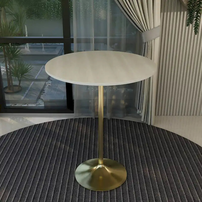 Table à manger ronde de 36 pouces avec plateau en MDF et piètement central en or brossé