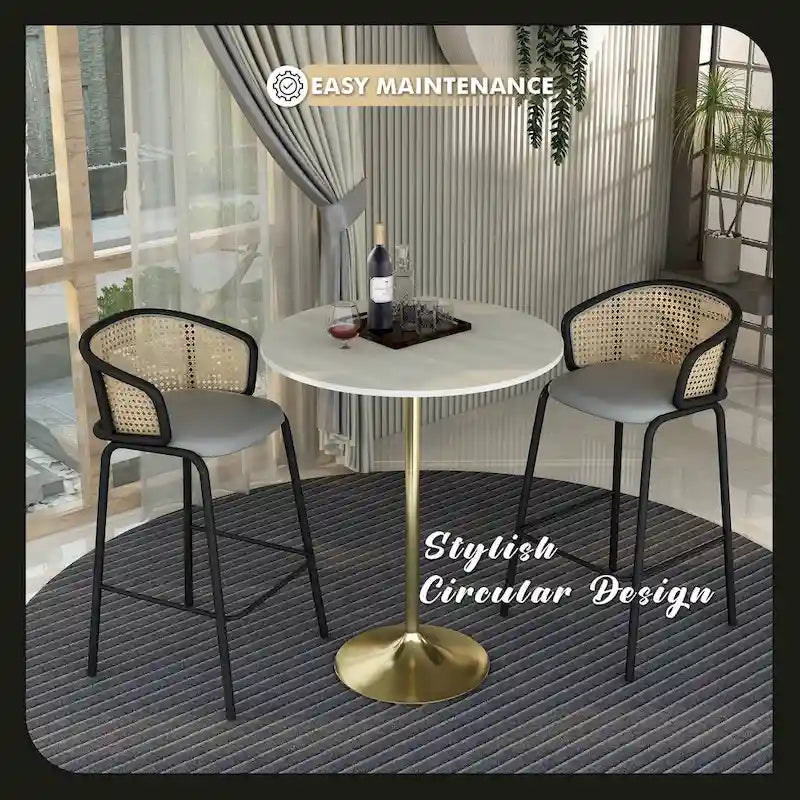 Table à manger ronde de 36 pouces avec plateau en MDF et piètement central en or brossé