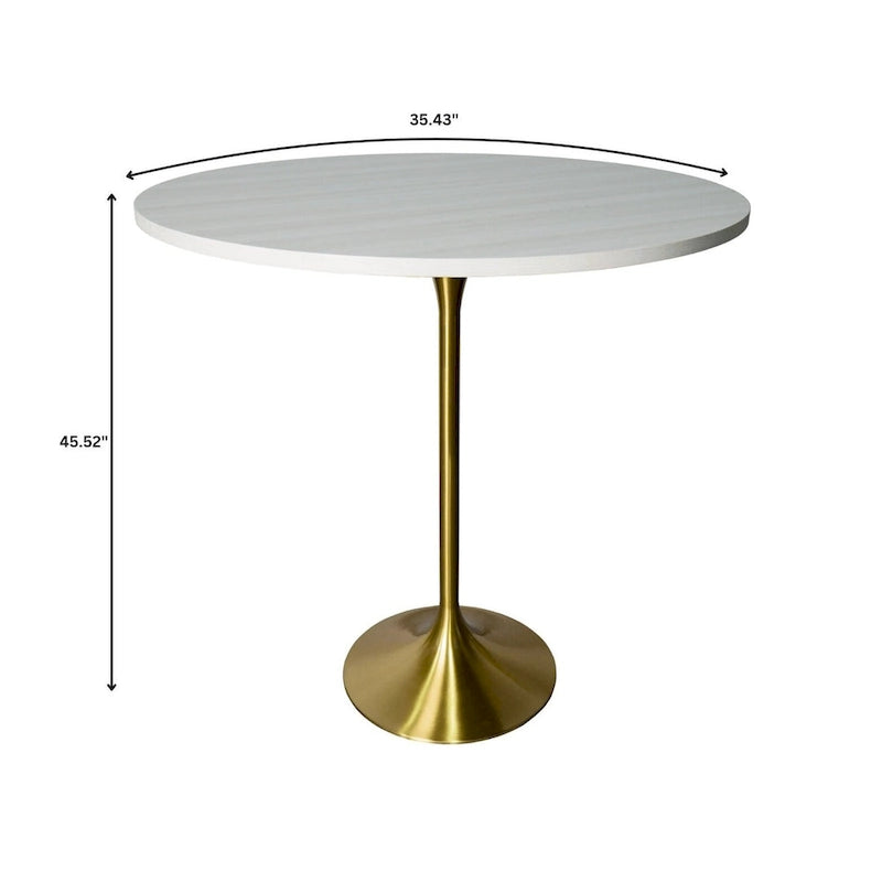 Table à manger ronde de 36 pouces avec plateau en MDF et piètement central en or brossé