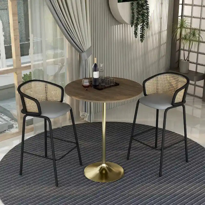 Table à manger ronde de 36 pouces avec plateau en MDF et piètement central en or brossé