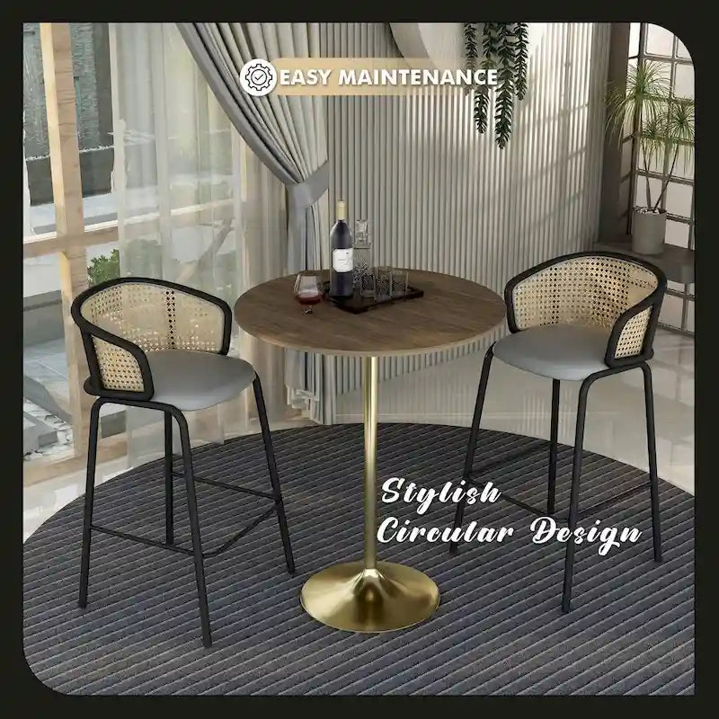 Table à manger ronde de 36 pouces avec plateau en MDF et piètement central en or brossé