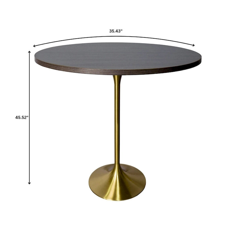 Table à manger ronde de 36 pouces avec plateau en MDF et piètement central en or brossé