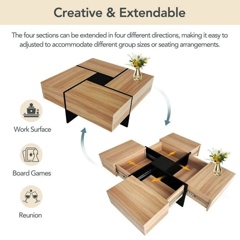 Unique Design Coffee Table with Extendable Sliding Tabletop