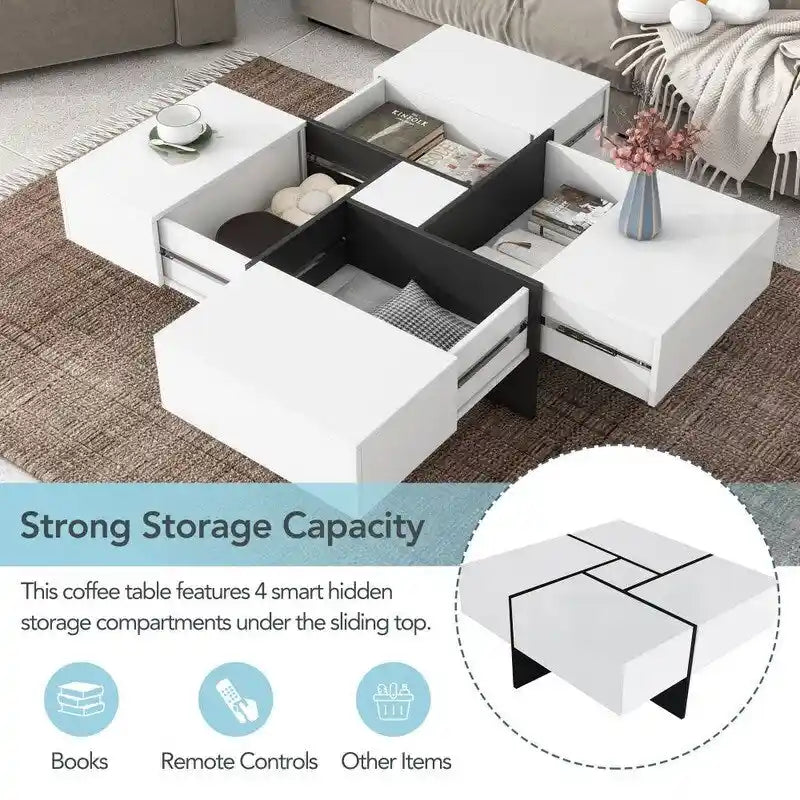 Unique Design Coffee Table with Extendable Sliding Tabletop