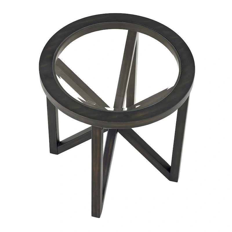Table basse en verre trempé Base en bois massif Plateau rond en verre transparent