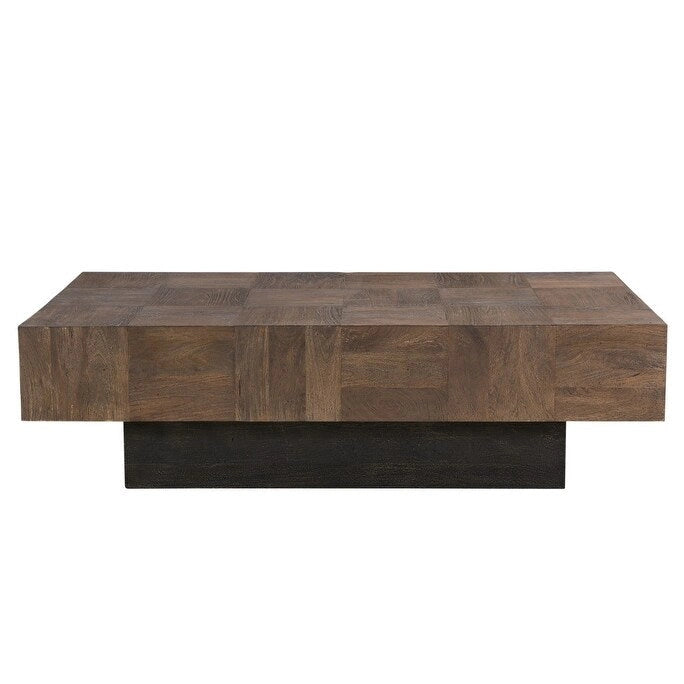 59 Dark Brown and Black Solid Wood Rectangular Coffee Table