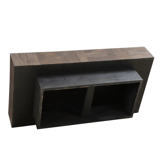59 Dark Brown and Black Solid Wood Rectangular Coffee Table