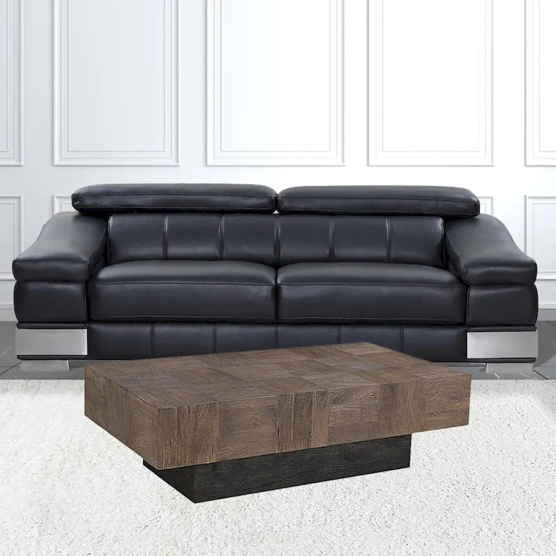 59 Dark Brown and Black Solid Wood Rectangular Coffee Table