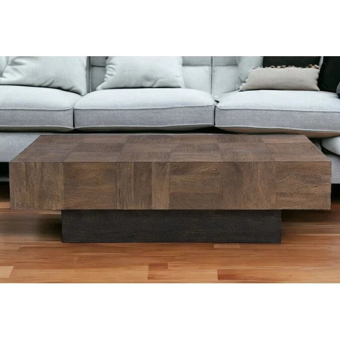 59 Dark Brown and Black Solid Wood Rectangular Coffee Table