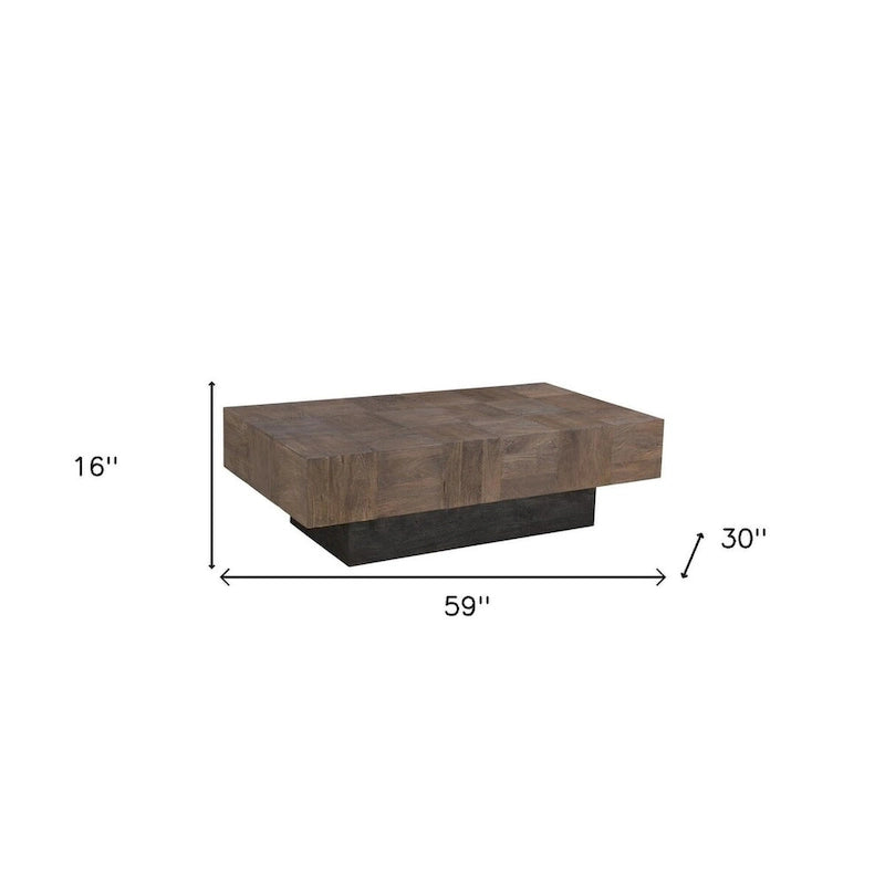 59 Dark Brown and Black Solid Wood Rectangular Coffee Table