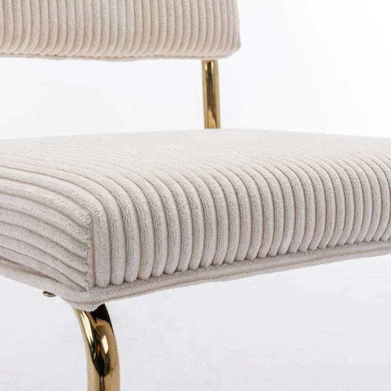 Modern Corduroy Dining Chair with Gold Metal Base and Channel Tufting