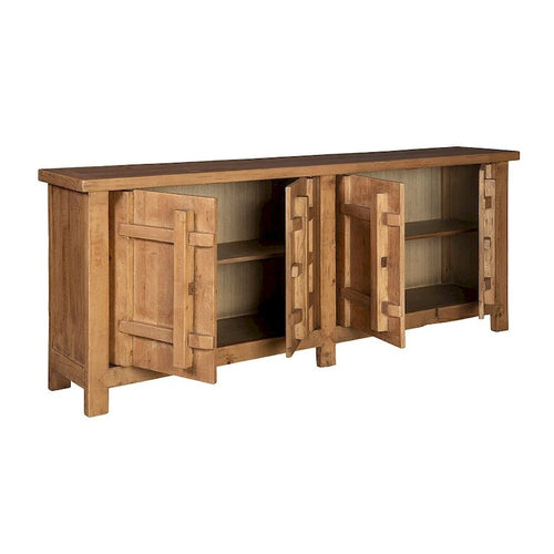 Buffet à 4 portes en bois d'orme recyclé avec système de fermeture unique