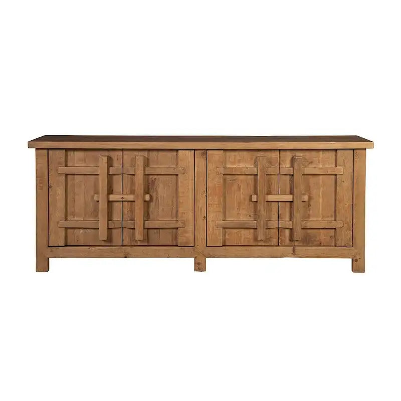 4-Door Sideboard Reclaimed Elm Wood Storage Cabinet with Unique Latch Design