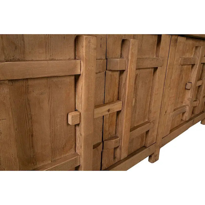 4-Door Sideboard Reclaimed Elm Wood Storage Cabinet with Unique Latch Design